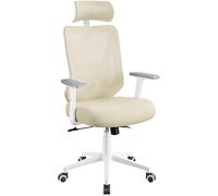 Yaheetech Poltrona/Sedia Ufficio Bloccabile Ergonomica Lombare Ruote Beige | Poggiatesta Braccioli Regolabile Schienale Reclinabile Bloccabile tra 90° e 130° in Rete Traspirante a Ruote Girevole