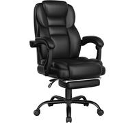 Yaheetech Poltrona Ufficio Ergonomica con Poggiapiedi Sedia da Ufficio in Finta Pelle con Schienale Reclinabile Bloccabile e Braccioli Imbottiti Rotelle Girevole Altezza Regolabile Nero