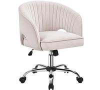 Yaheetech Poltroncina/Sedia da Ufficio Scrivania Ergonomica in Velluto Imbottita a Rotelle Girevole Reclinabile Altezza Regolabile Crema