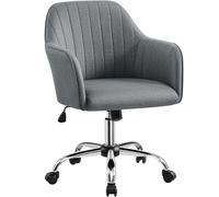 Yaheetech Poltroncina Ufficio Ergonomica Sedia Scrivania in Velluto Imbottita Girevole a Rotelle Reclinabile Altezza Regolabile Portata 136 kg (Cotone e lino, Grigio)