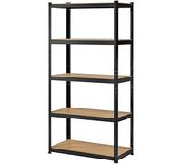Yaheetech Scaffale in Metallo Garage e MDF con 5 Ripiani Regolabili capacità di Carico 175 kg per Ripiano Scaffalatura Industriale da Officina Cantina Magazzino 180x90x45cm/Nero