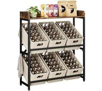 Yaheetech Scaffale Portabottiglie da Cucina 3 Ripiani Scaffale Multifunzionale in Legno e Metallo Organizer per Birra/Verdure/Condimenti 104x33x119,5 cm