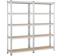 Yaheetech Scaffale x 2 Scaffalature per Garage 180x90x30 cm 175 KG Magazzino a 5 Ripiani Regolabili Alta Portata in Metallo Senza Bullone con Legno MDF per Ripiano Argento
