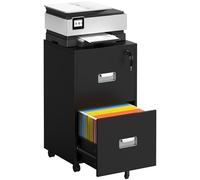 Yaheetech Schedario da Ufficio con Serratura e 2 Cassetti Bloccabili Cassettiera per Cartelle Sospese A4 Mobile Portadocumenti per Ufficio con Ruote per Studio Camera Scrivania Nero