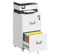 Yaheetech Schedario da Ufficio con Serratura e 2 Cassetti Bloccabili Cassettiera per Cartelle Sospese A4 Mobile Portadocumenti per Ufficio con Ruote per Studio Camera Scrivania Bianco