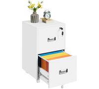 Yaheetech Schedario Portadocumenti da Ufficio con Serratura 2 Cassetti Mobiletto Rimovibile con Ruote Fissabili Cassettiera per Documenti in Formato A4 Soggiorno Studio 40 X 40 X 65 cm Bianco
