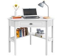 Yaheetech Scrivania Angolare per Computer Desktop Computer in Legno con Cassetto e Ripiano Portaoggetti per Postazione di Lavoro Elegante 106 × 71,5 × 76,5 cm Bianco