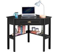 Yaheetech Scrivania Angolare per Computer Desktop Computer in Legno con Cassetto e Ripiano Portaoggetti per Postazione di Lavoro Design Classico ed Elegante 106 × 71,5 × 76,5 cm Nero
