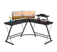 Yaheetech Scrivania per Computer ad Angolo a Forma di L Tavolo Angolare Porta PC Postazione di Lavoro per Ufficio Spazioso Scrivania da Gaming in Legno e Metallo Nera 130 x 130 x 96,5 cm