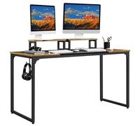 Yaheetech Scrivania per Computer con 2 Supporti per Monitor Scrittorio per Studio in Legno e Metallo Stile Industriale Tavolo da Lavoro Ufficio 140 x 60 x 89.5 cm