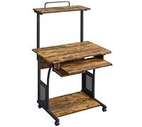 Yaheetech Scrivania per Computer da Ufficio 132 x 80 x 50 cm Tavolo Porta PC Porta Stampante Ruote Tavolo per Computer Mobile con Ripiani Tastiera Scorrevole