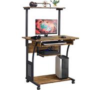 Yaheetech Scrivania per Computer, Tavolo Porta PC, Scrivania Moderno Porta Stampante da Studio con Ruote, Scrittoio con Tastiera Scorrevole, Tavolo da Lavoro