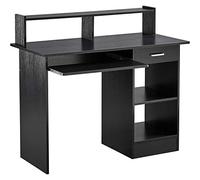 Yaheetech Scrivania per Computer Tavolo Porta PC Tavolo da Studio Scrittotio Portaoggetti a Ripiani Moderno con Cassetto Nero