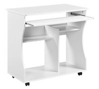 Yaheetech Scrivania per PC Tavolo da Studio Scrittoio Compatto Mobile Porta PC con Tastiera Estraibile Studio Mobiletto Ufficio Potra PC con 4 Ruote Bianca