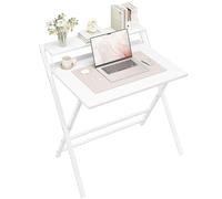 Yaheetech Scrivania Pieghevole per Computer a 2 Livelli 80 cm Tavolo Pieghevole in Legno Moderno Design Scrivania Salvaspazio Compatto Tavolino con Ripiano per Monitor Bianco