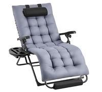 Yaheetech Sdraio da Giardino, Sdraio Lettino Prendisole Richiudibile, Sdraio Mare con Cuscino Poggiatesta, imbottitura ergonomica extra larga, Poggiapiedi, Portabicchieri (1, Grigio Scuro)