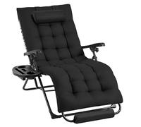 Yaheetech Sdraio da Giardino, Sdraio Lettino Prendisole Richiudibile, Sdraio Mare con Cuscino Poggiatesta, imbottitura ergonomica extra larga, Poggiapiedi, Portabicchieri (1, Nero)