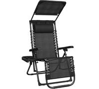 Yaheetech Sdraio da Spiaggia Pieghevole con Parasole, Cuscino Poggiatesta Removibile, Portabicchieri, Sdraio da Giardino con Schienale Regolabile, Spiaggia, Lettino da Sole (1, Nero)