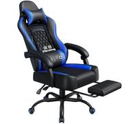 Yaheetech Sedia da Gaming Ergonomica con Cuscino Massaggio Lombare, Schienale Reclinabile e Poggiapiedi Estraibile, Sedia da Ufficio Girevole con Braccioli Imbottiti e Poggiatesta Rimovibile (Blu)