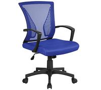 Yaheetech Sedia da Scrivania Ufficio Altezza Regolabile con Braccioli Girevole a Rotelle Ergonomica Lombare Reclinabile in Rete Traspirante Blu Portata 136 kg