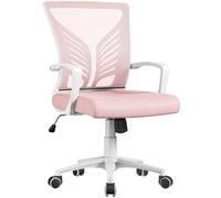 Yaheetech Sedia da Scrivania Ufficio Ergonomica a Rotelle Girevole Reclinabile in Rete Traspirante con Braccioli Altezza Regolabile Portata 136 kg Rosa