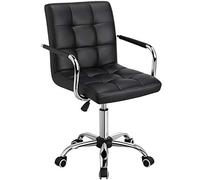 Yaheetech Sedia da Ufficio Scrivania Cameretta a Rotelle Girevole Imbottita Ergonomica in Ecopelle e Acciaio Altezza Regolabile Nera