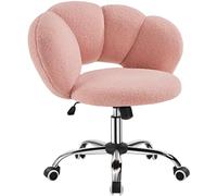 Yaheetech Sedia da Ufficio Scrivania Cameretta Imbottita Senza Braccioli Ergonomica con Ruote Girevole, Schienale Design a Nuvola in Tessuto Bouclé, Altezza Regolabile Rosa