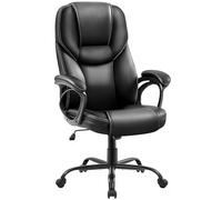 Yaheetech Sedia/Poltrona Ufficio Presidenziale Ergonomica in Finta Pelle Imbottita Sedia da Scrivania a Rotelle Girevole Reclinabile a Dondolo Altezza Regolbile Nera