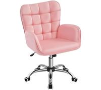 Yaheetech Sedia/Poltroncina da Ufficio Scrivania a Rotelle Girevole Imbottita in Similpelle Reclinabile Ergonomica Altezza Regolabile Rosa