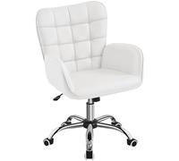 Yaheetech Sedia/Poltroncina da Ufficio Scrivania Bianca a Rotelle Girevole Imbottita in Similpelle Reclinabiale Ergonomica Altezza Regolabile