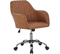 Yaheetech Sedia Scrivania Poltroncina Ufficio Ergonomica in Velluto Girevole a Rotelle Reclinabile Altezza Regolabile Imbottita Portata 136 kg Marrone