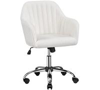 Yaheetech Sedia Scrivania Poltroncina Ufficio Ergonomica in Velluto Girevole a Rotelle Reclinabile Altezza Regolabile Imbottita Portata 136 kg Avorio