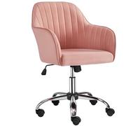 Yaheetech Sedia Scrivania Poltroncina Ufficio Ergonomica in Velluto Rosa Girevole a Rotelle Reclinabile Altezza Regolabile Imbottita Portata 136 kg