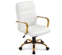 Yaheetech Sedia Scrivania Ufficio Ergonomica Ecopelle Girevole Reclinabile Imbottita con Rotelle e Braccioli Altezza Regolabile Portata 130 kg Bianco/Oro