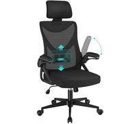 Yaheetech Sedia Ufficio Ergonomica con Braccioli Poggiatesta Regolabile Schienale Alto Funzione Dondolo Poltrona Scrivania Girevole in Rete Traspirante con Supporto Lombare Nera