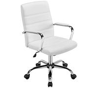 Yaheetech Sedia Ufficio Scrivania Bianca Ergonomica Ecopelle Altezza Regolabile Girevole a Rotelle Reclinabile per Computer Imbottita con Braccioli Portata 130 kg