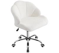 Yaheetech Sedia Ufficio Scrivania Cameretta Senza Braccioli con Ruote Girevole Altezza Regolabile Schienale Design Conchiglia Imbottito in Tessuto Bouclé Portata 136 KG Bianco