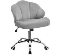 Yaheetech Sedia Ufficio Scrivania Cameretta Senza Braccioli Ergonomica con Ruote Girevole Altezza Regolabile Schienale Design Conchiglia Imbottito Portata 136 KG, Grigio Chiaro