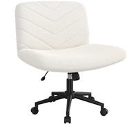 Yaheetech Sedia Ufficio Scrivania Girevole con Ruote Senza Braccioli in Tessuto Schienale Reclinabile con Ampio Cuscino Altezza Regolabile, per Studio Camera, Avorio