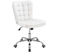 Yaheetech Sedia Ufficio Srivania Senza Braccioli Ergonomica in Ecopelle Bianca Imbottita a Rotelle Girevole Altezza Regolabile Fonzione Dondolo Portata 136 KG