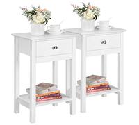 Yaheetech Set 2 Comodini Bianchi in Stile Shabby Chic Comodino Camera da Letto Moderni 40 x 30 x 61 cm con Cassetto e Ripiano in Legno e MDF Tavolini Soggiorno Laterale da Divano Salotto