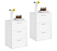 Yaheetech Set 2 Comodini Camera da Letto Bianco Comodino con 3 Cassetti Spaziosi Cassettiera Mobile da Letto in Legno Moderno Tavolino da Divano per Salotto Soggiorno 40 x 35 x 60 cm
