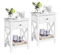 Yaheetech Set 2 Comodini Camera da Letto Bianco Comodino con Cassetto e Ripiano Mobiletto in Legno e MDF Mobile Moderno Arredamento da Divano Stile Shabby Chic 40 x 30 x 55 cm