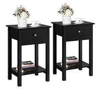 Yaheetech Set 2 Comodini Camera da Letto Comodini con Cassetto e Ripiano Tavolini Stile Shabby Chic Tavolini da Divano Moderni da Salotto 40 x 30 x 61 cm Tavolini Laterale Nero