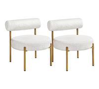 Yaheetech Set 2 Poltrone Relax da Salotto Sedie Imbottita con Schienale Braccioli Poltrona in Tessuto Bouclé per Soggiorno Camera da Letto Design Shabby Chic Bianca
