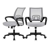 Yaheetech Set 2 Sedie da Scrivania Ufficio in Rete a Rotelle Girevole Ergonomica Direzionale Inclinabile Altezza Regolabile con Braccioli Grigie