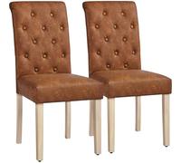 Yaheetech Set 2 Sedie Sala da Pranzo Imbottite Moderne in Finta Pelle Eleganti Gambe in Legno Massello Schienale Alto con Bottoni Imbottiti Portata 125 kg Marrone