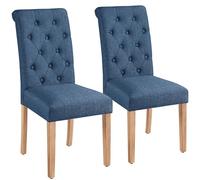 Yaheetech Set 2 Sedie Sala da Pranzo Imbottite Sedia in Tessuto Eleganti Gambe in Legno Massello Schienale Alto con Bottoni Imbottiti Portata 125 kg Blu