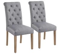 Yaheetech Set 2 Sedie Sala da Pranzo Moderne Imbottite in Tessuto Eleganti Gambe in Legno Massello Schienale Alto con Bottoni Imbottiti Portata 125 kg Grigie Scure