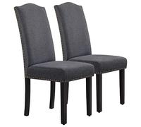 Yaheetech Set 2 Sedie Sala da Pranzo Schienale Alto Imbottite Moderne in Tessuto Eleganti Gambe in Legno Massello Schienale Alto con Bottoni Imbottiti Portata 136 kg Grigio Scuro